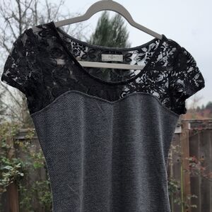 Romy Black Lace Cap-Sleeve Gray Knit Dress